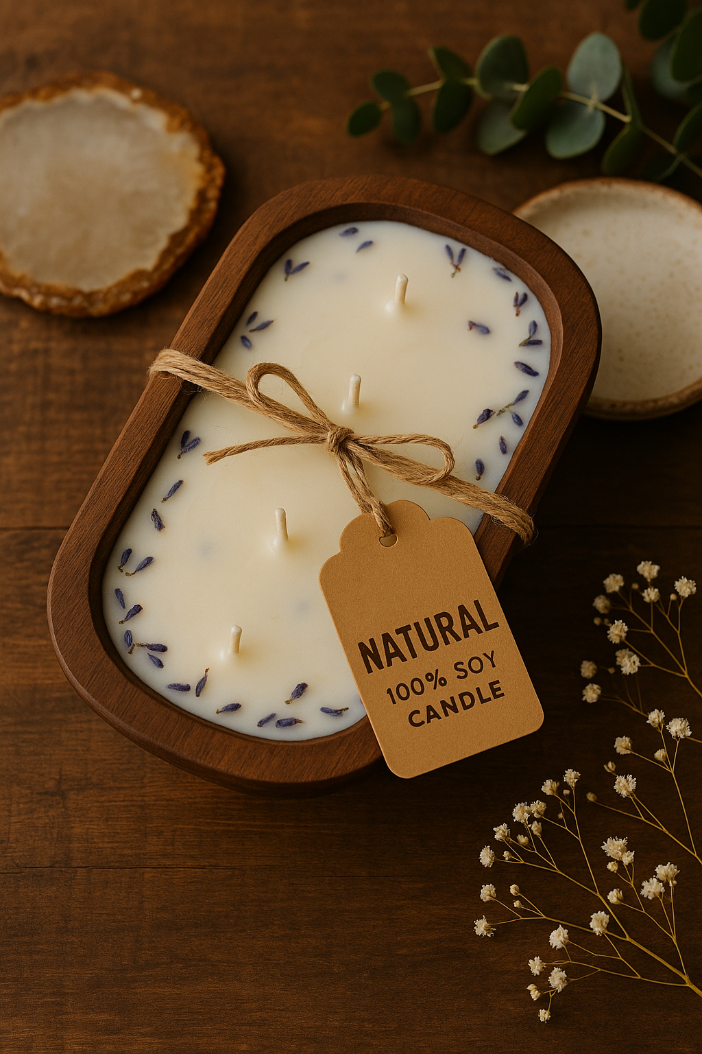 Natural 100% Soy Candle – Wooden Bowl | Hand-Poured & Infused with Organic Essential Oils