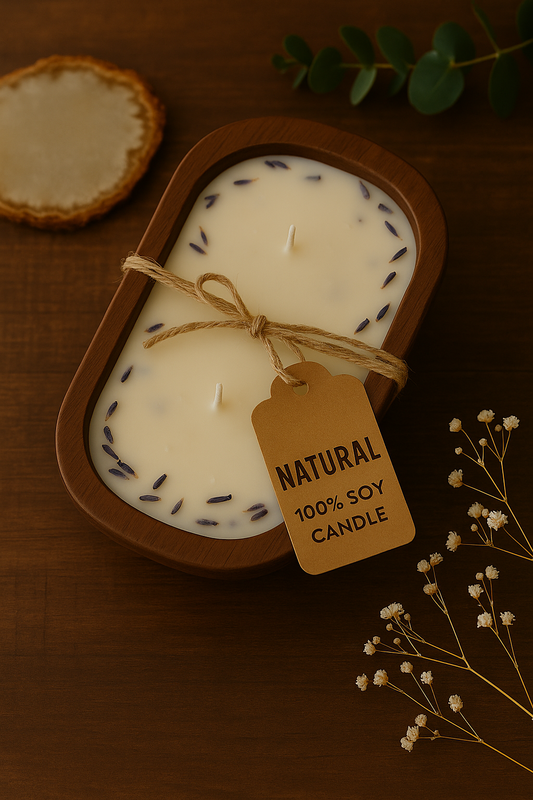 Natural 100% Soy Candle – Wooden Bowl | Hand-Poured & Infused with Organic Essential Oils